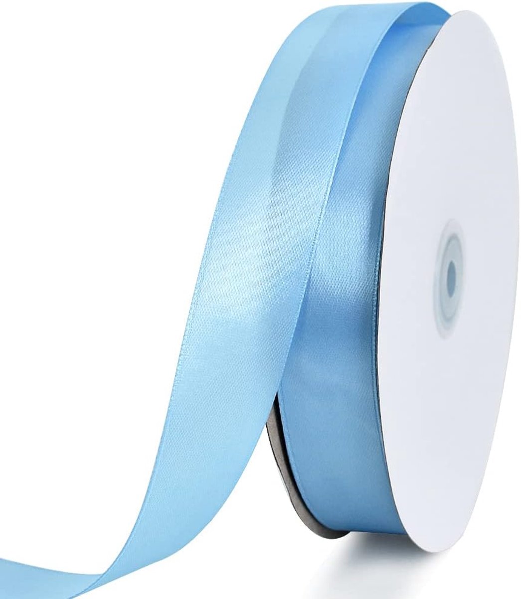 Satijnen lint 1 x 100 m hemelsblauw, dun satijnen lint in effen kleur, voor inpakken, knutselen, haarstrikken maken, bruiloftsfeestdecoratie, uitnodigingskaarten, bloemenboeketten