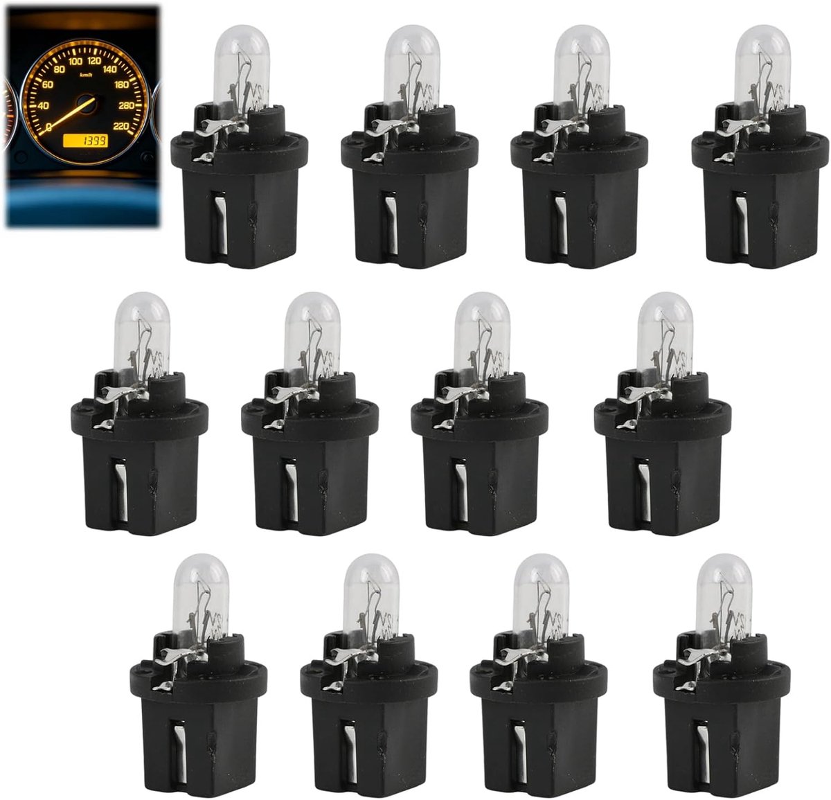 12 stuks T5 B8,5D led-dashboardlampen, 12 V, 2 W, warm geel, duurzame en energiezuinige autoverlichting, vervanging voor tellampen, universele compatibiliteit met plafondlampen en meer