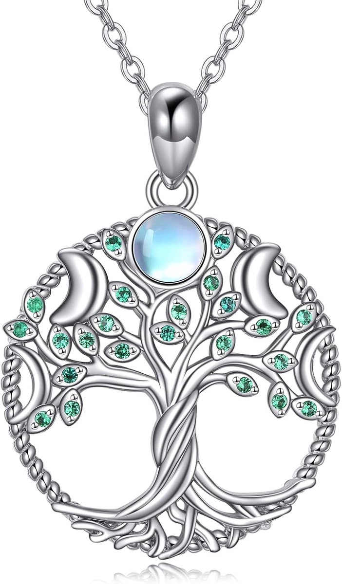 Halsketting met levensboom, sterling zilver, maanfase voor vrouwen, familie, boom, Kerstmis, sieraden, geschenken