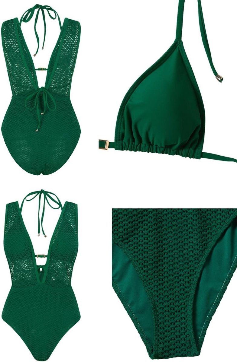 Dames bikini set sexy mesh V-hals tweedelig badpak halterhals hoge taille buikweg badmode met rugbinding elegante strandmode zwempak, S-XL