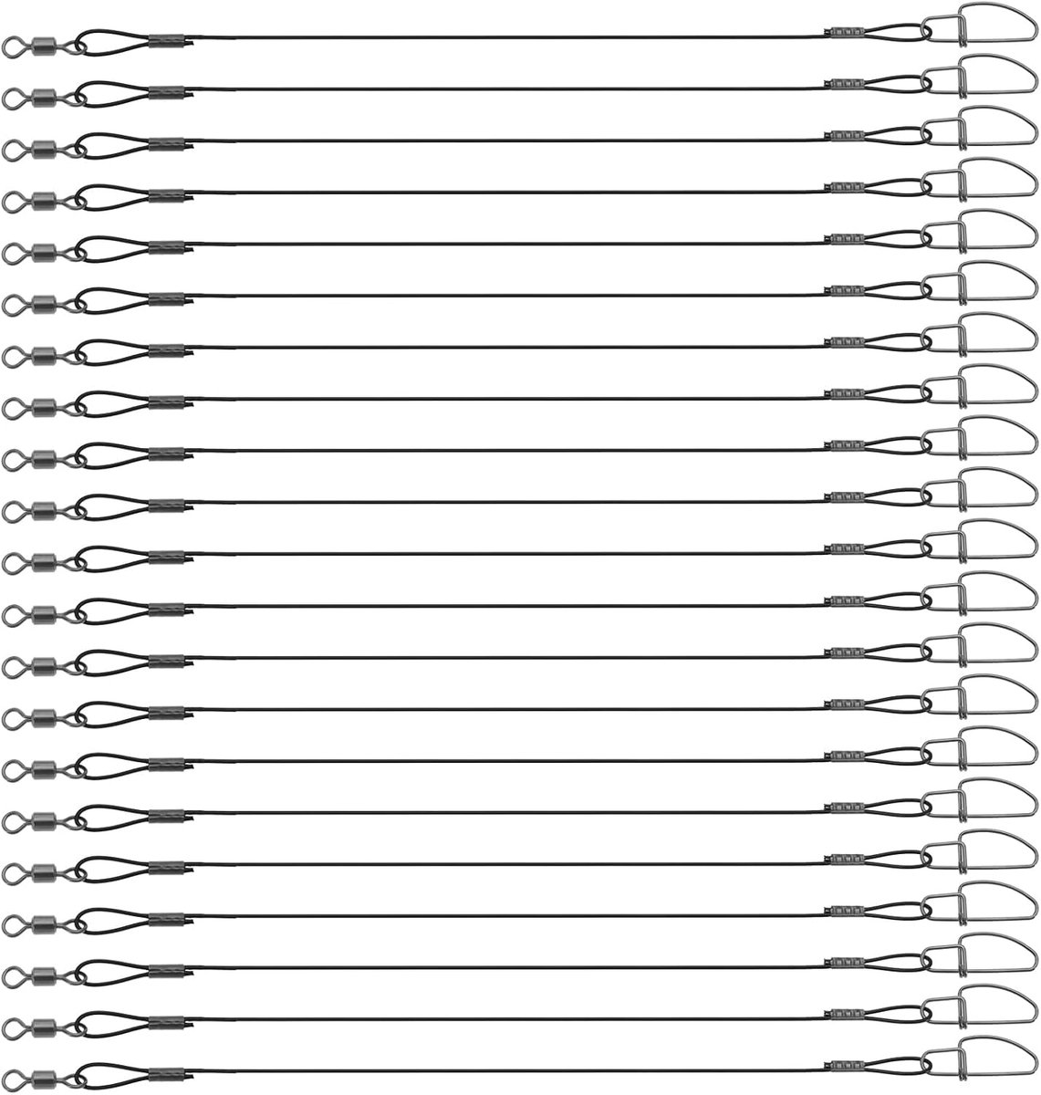 30 stuks Visserijdraad Leaders 45kg/100lb 50cm/19inch RVS Anti-Bijt Visserij Lokker Draad Leaders met Swivels en Snaps voor Outdoor Vissen