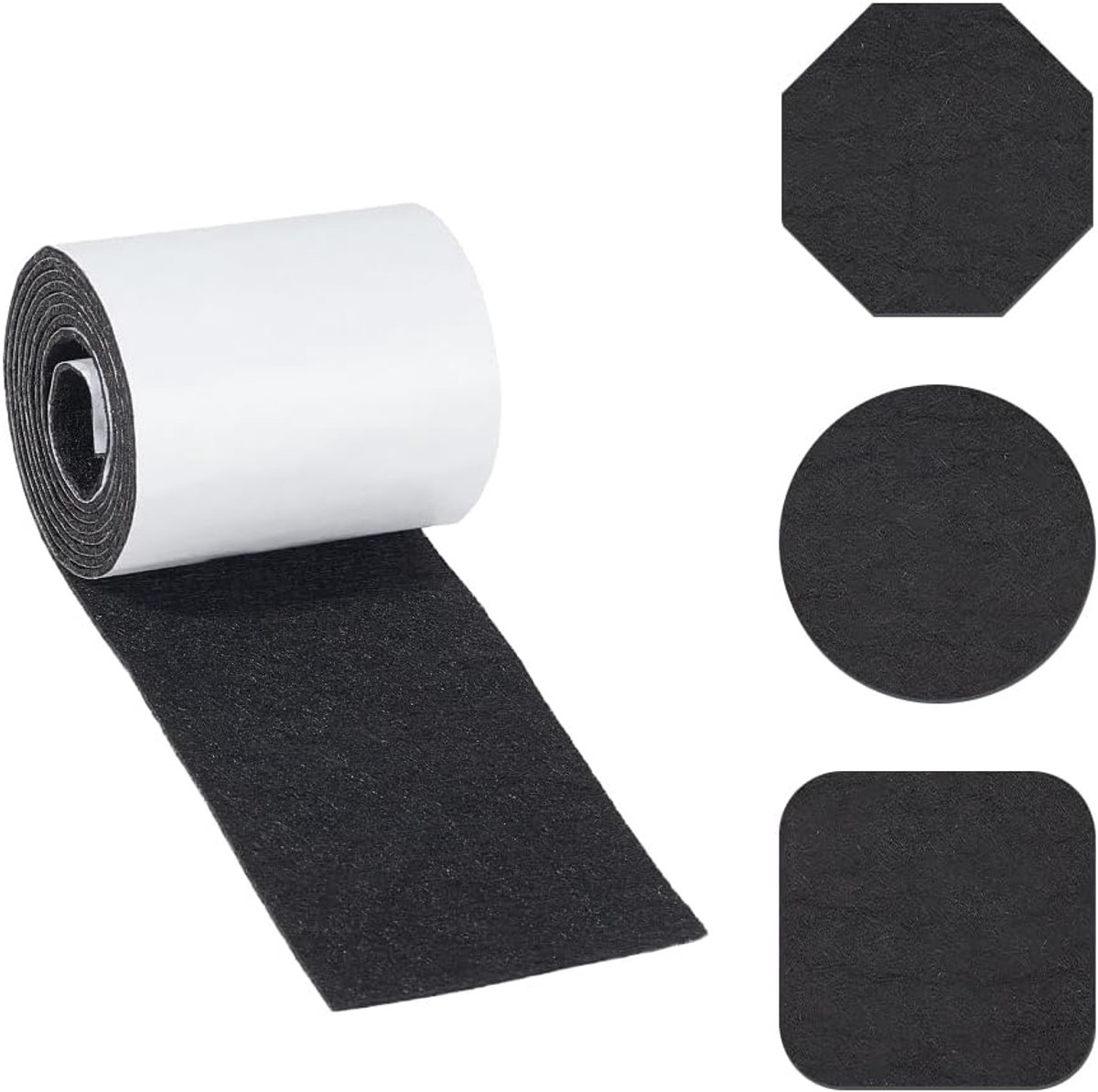 1 rol zelfklevende viltband, 15 m, zwarte viltstrips van 50 mm breed en 1 mm dik, met zelfklevende achterkant ter bescherming van meubels, geluidsreductie en knutselwerk.
