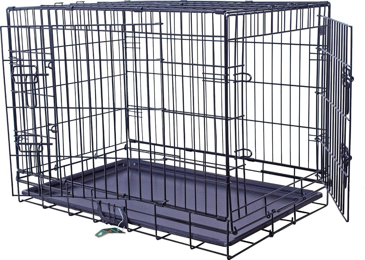 Hondenbench - Draadkooi Huisdier - Veilig Vervoer - Dubbele Deur - 91x55x65 cm - Zwart