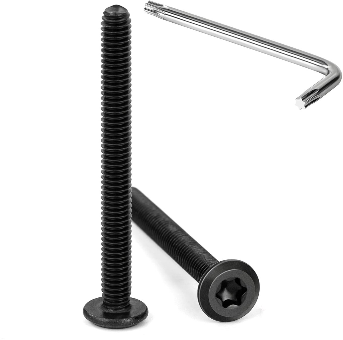 Trox Schroeven, met platte kop, M4 x 40 mm, zwart, roestvrij staal, A2 V2A, meubelschroeven, binnenzeskant, volledige schroefdraad met T20 inbussleutel, 20 stuks