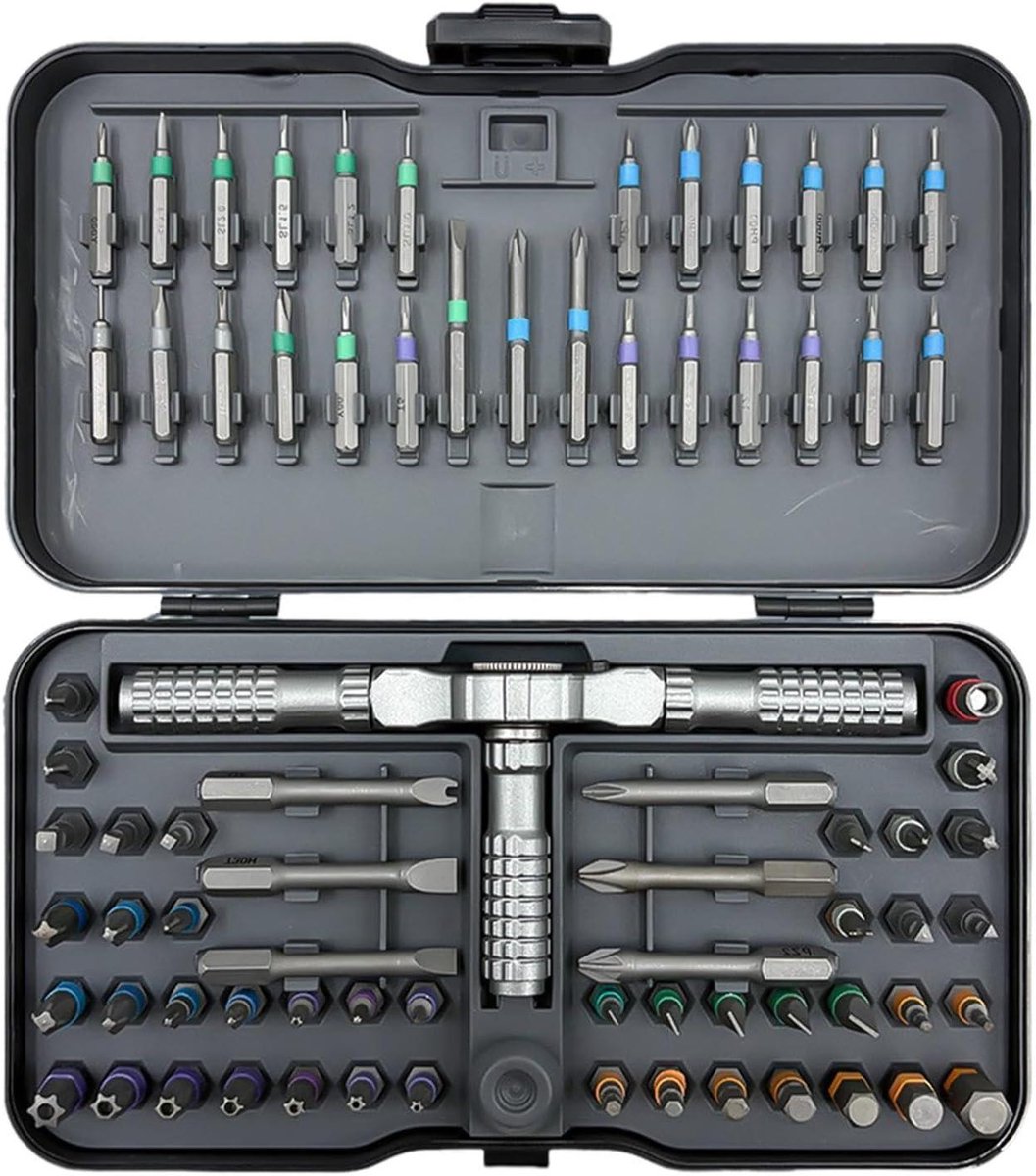 Ratelschroevendraaier Set - Handgereedschap Set - Klusjes Thuis Uitvoeren - Flexibele Schacht - 79 Delig - Grijs