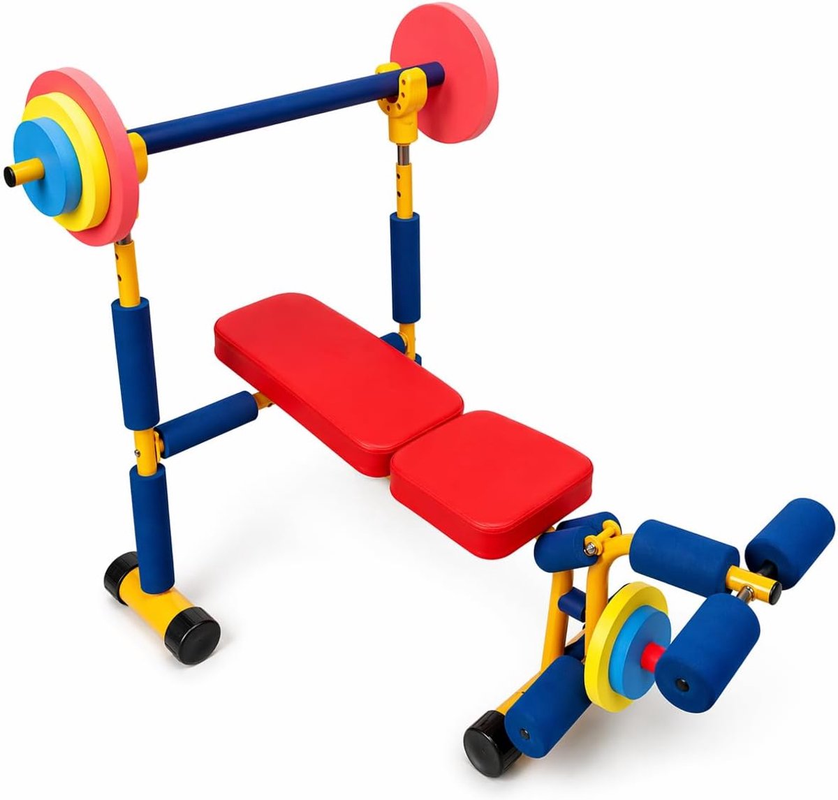 SnelShoppen - VBVARV Fun Fitness voor Kinderen, Verstelbare Halterbank met Lange Halter en Schuim Gewichten, Ideaal voor Sport en Spel, Voor Binnen en