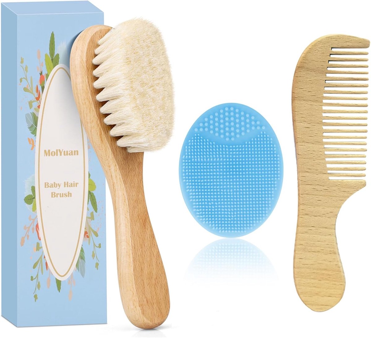 Baby haarborstel set - 3 stuks - natuurlijk geitenhaar en bamboe - zachte verzorging voor baby's hoofdhuid - ShopVlot