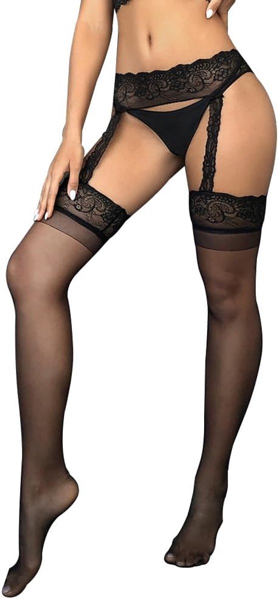 kousen voor dames met jarretelgordel sexy dijbeen panty met kousenband van zacht kant met hoge taille jarretelgordel