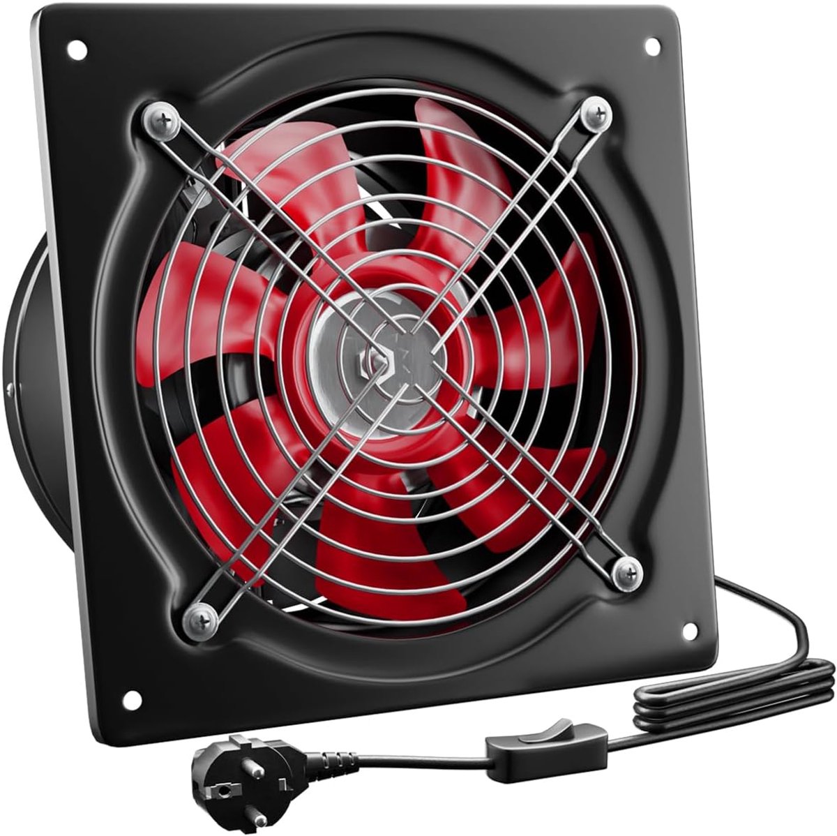 Afzuigventilator 200 mm met schakelaar, zwart