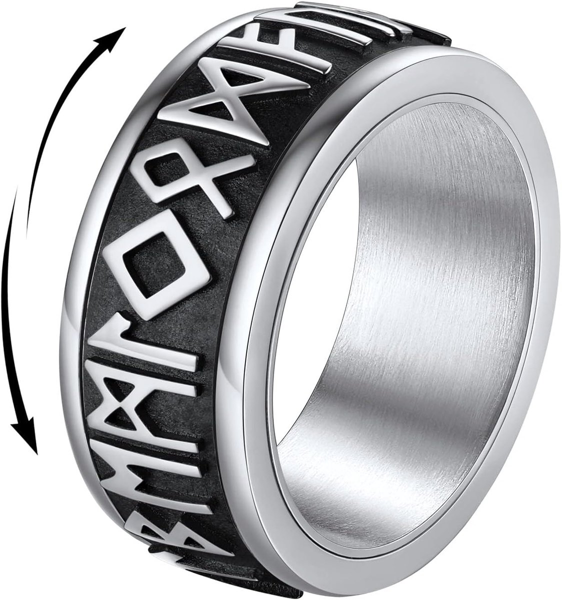 Rune Ring voor heren, roestvrij stalen fidget ring, heren spinner ring