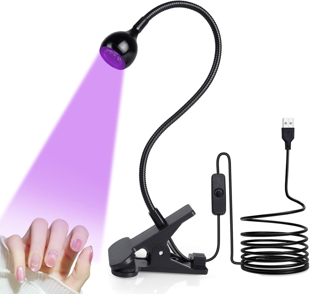 Mini UV-nagellamp, kleine UV-lampen voor gelnagels, 3W UV-lijmuithardingslamp, oplaadbare mini USB-nageldroger Licht Draagbare led-nagelzaklamp (Zwart, 1PCS)