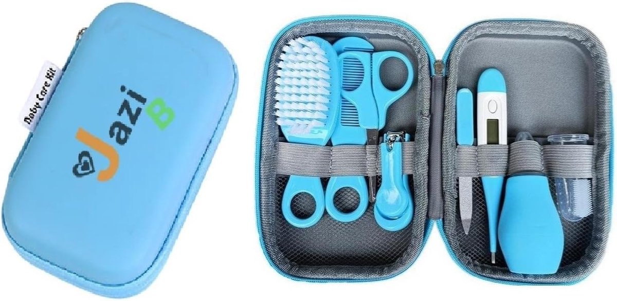 Babyverzorging 8-in-1 verzorgingsset - blauw/yellow/roze - met nagelknipper, haarborstel en thermometer - ShopVlot