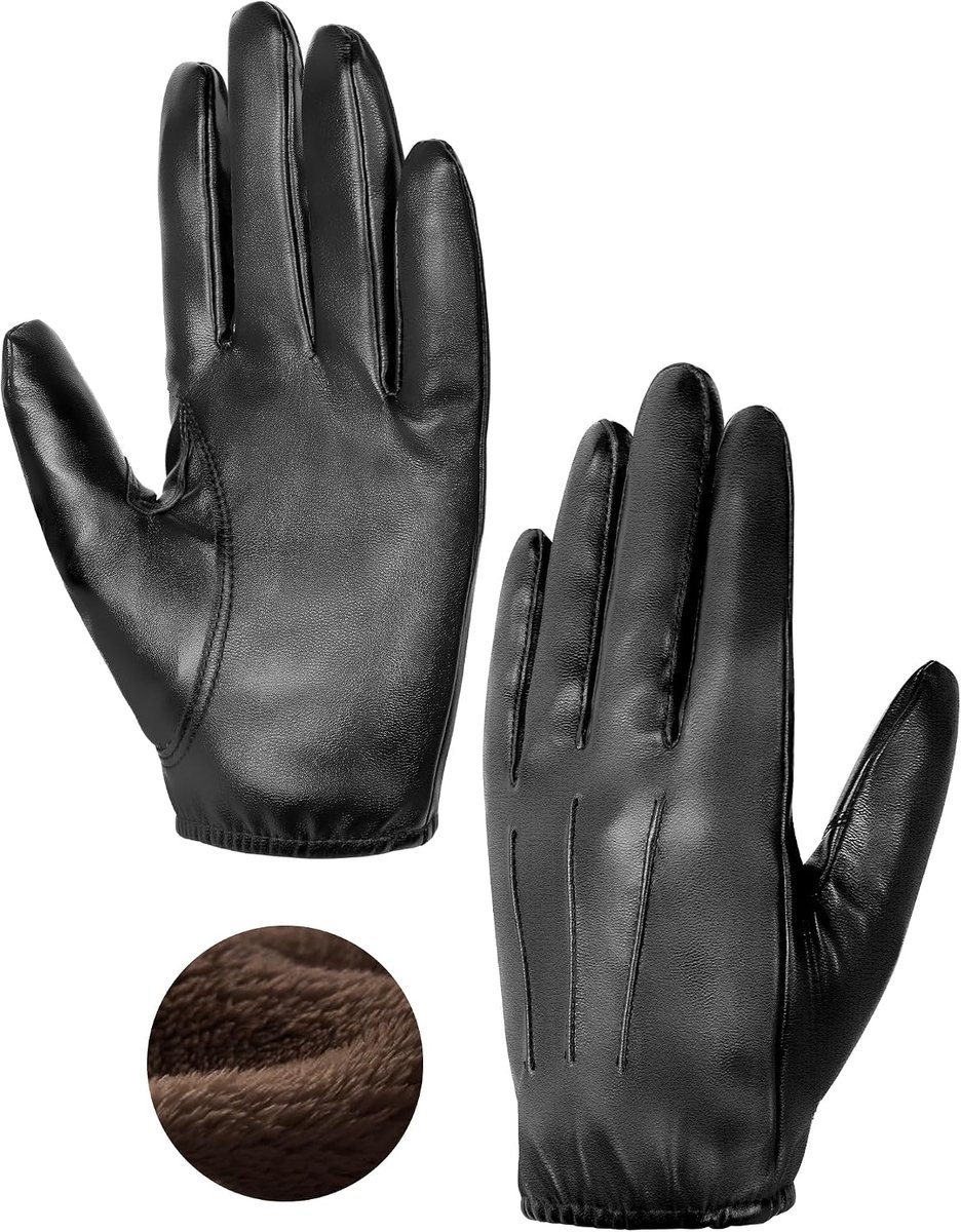 Handschoenen voor heren, handschoenen van kunstleer met dikke fleece, leren handschoenen voor touchscreen, winter