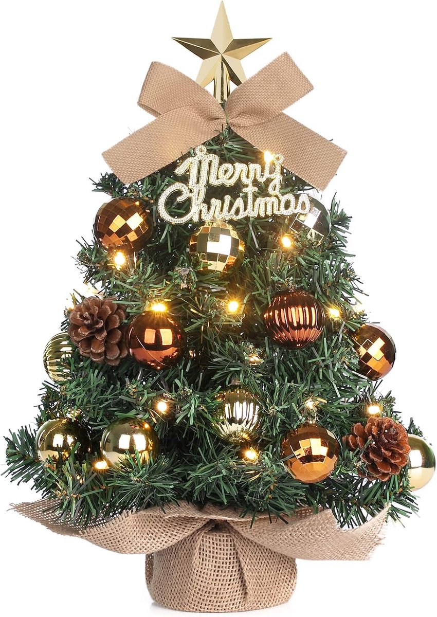 Mini kerstboom 60 cm - LED verlichting - kunstmatig versierd - ideale sfeermaker voor thuis - SnelShoppen
