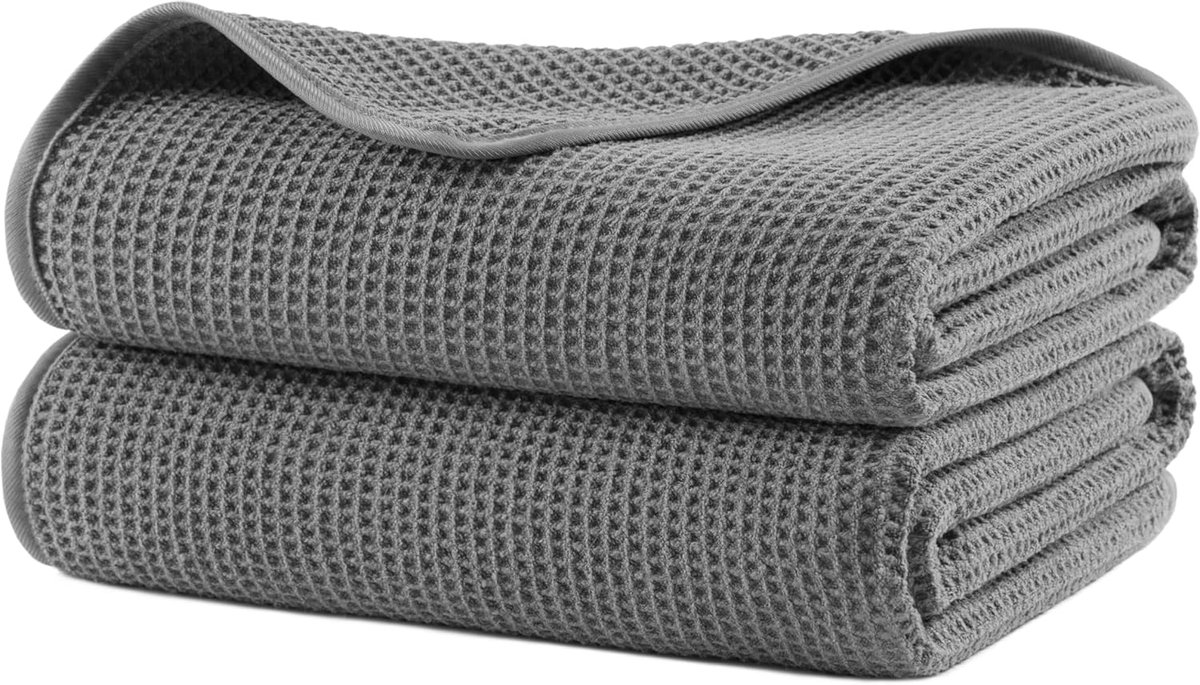 SnelShoppen - Microfiber Badhanddoek Set van 2 - 60 x 30 inch - Sneldrogend, Lintvrij, Wafer Stof, Perfect voor Thuis, Camping en Sport