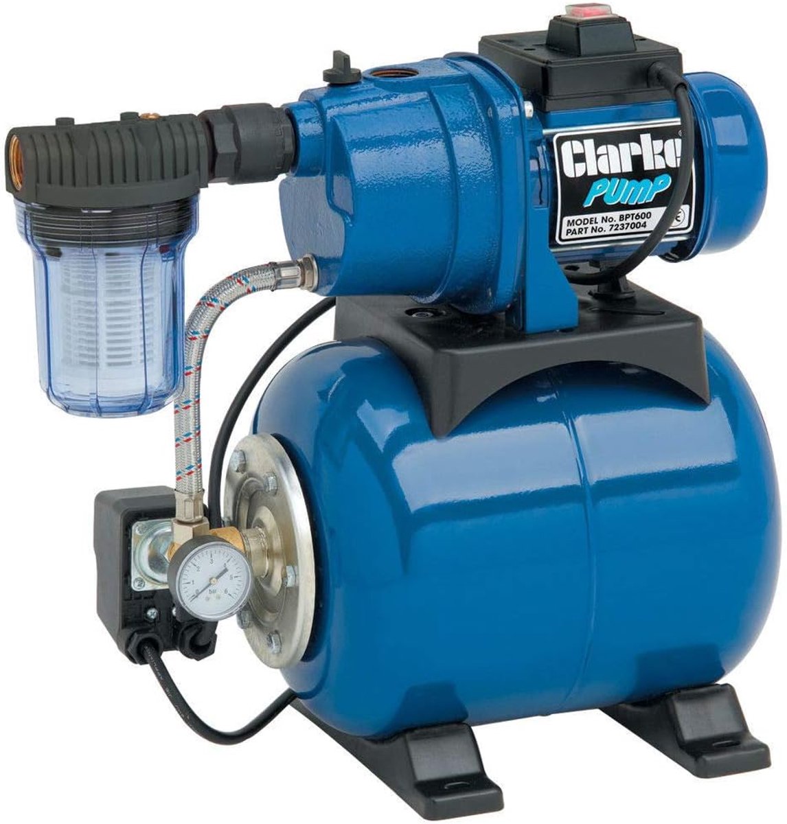 SnelShoppen - Elektrische Waterpomp 50 l/min, 230 V, 2.5 cm, Zelfaanzuigend, Inclusief Filter, Manometer, Waterdicht Schakelaar, Tuin, Camping, Waterd