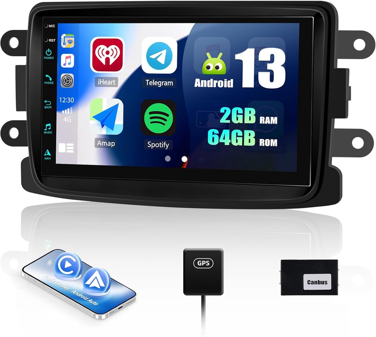 Auto radio met 7 inch touchscreen - Android 13 - 2GB RAM, 64GB opslag - GPS, WiFi, Bluetooth - ShopVlot