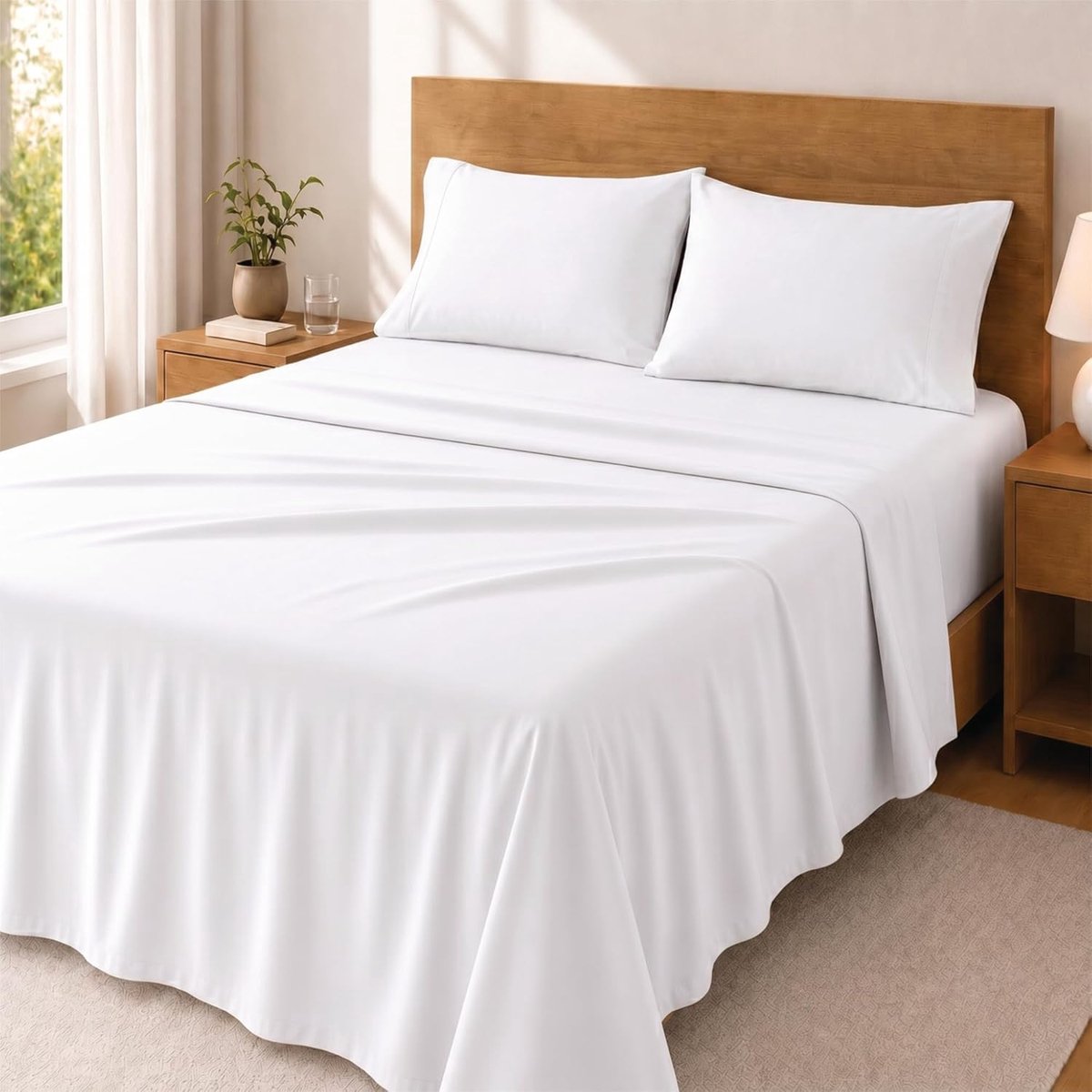 Beddenset 4-delig - Fitted sheet 200 cm - Microfiber polyester - Complete set voor stijlvol slapen - SnelShoppen