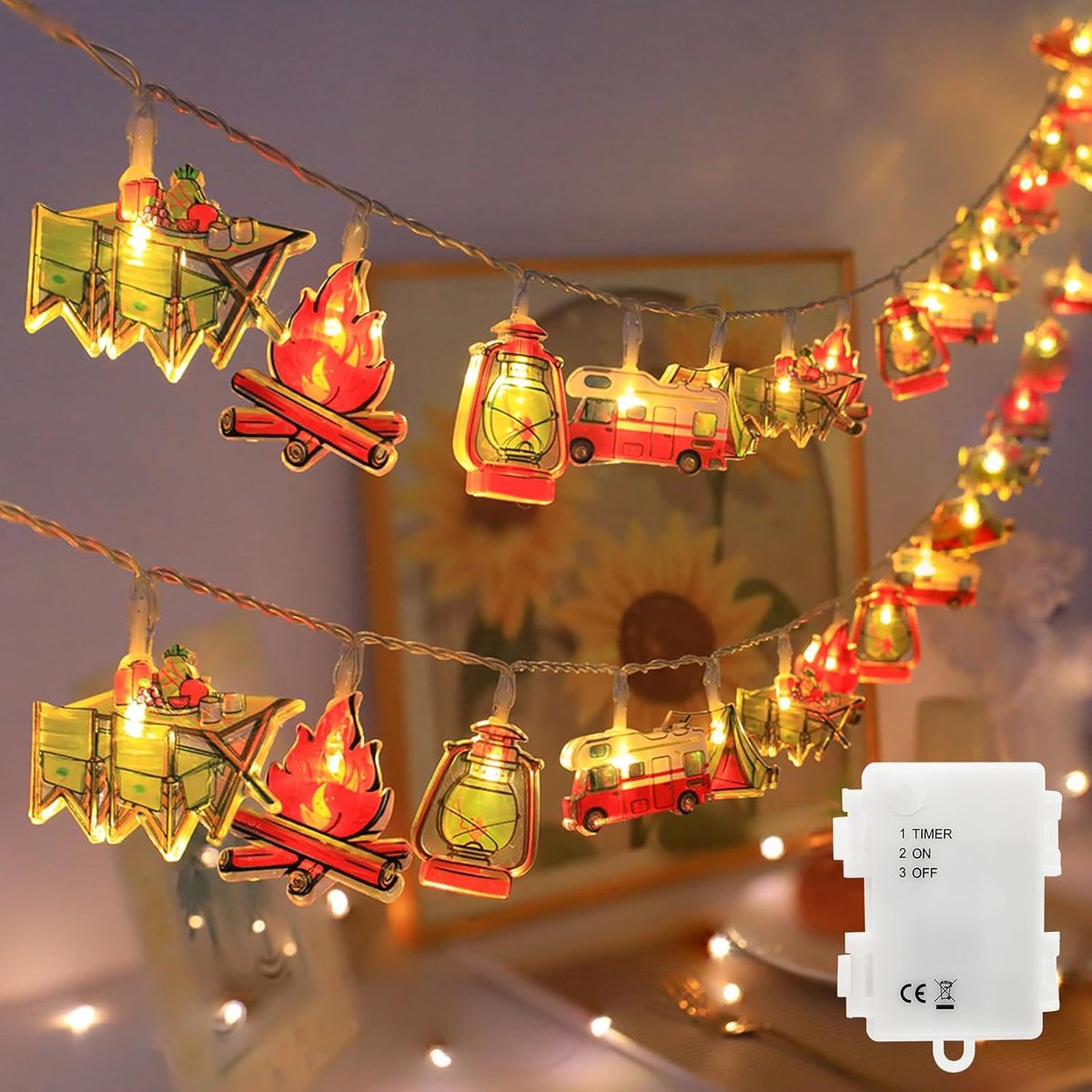 Campinglichtketting 3 m - 20 leds warmwit - met timer - IP65 waterdicht voor buitengebruik - SnelShoppen
