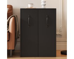 COVREO Dressoir 52x50x75 cm zwart, spaanplaat met wielen en 2 lades