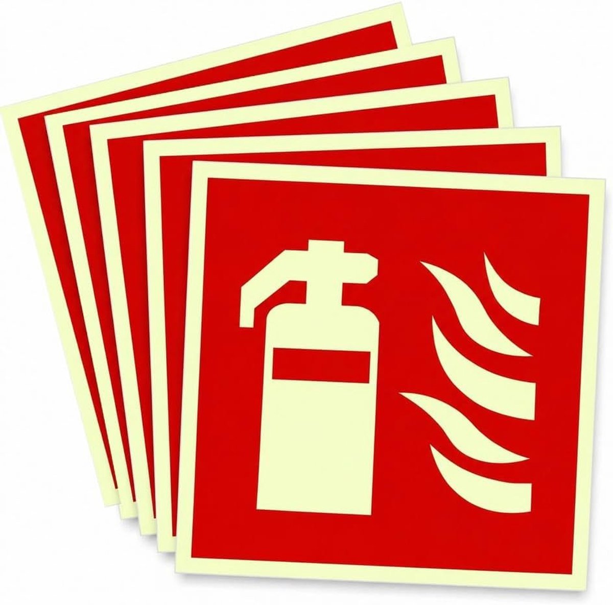Oplichtende zelfklevende stickers voor brandblussers, 5 stuks, 15 x 15 cm, waarschuwingsborden voor huis, kantoor en bouwplaats