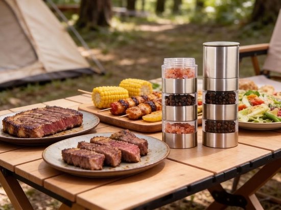 5-in-1 kruidenstrooier voor camping en outdoor, draagbare kruidenpotjes en molen, perfect voor reizen, picknicks en keukenaccessoires — afbeelding 4