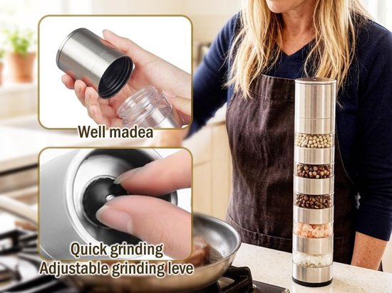 5-in-1 kruidenstrooier voor camping en outdoor, draagbare kruidenpotjes en molen, perfect voor reizen, picknicks en keukenaccessoires — afbeelding 3