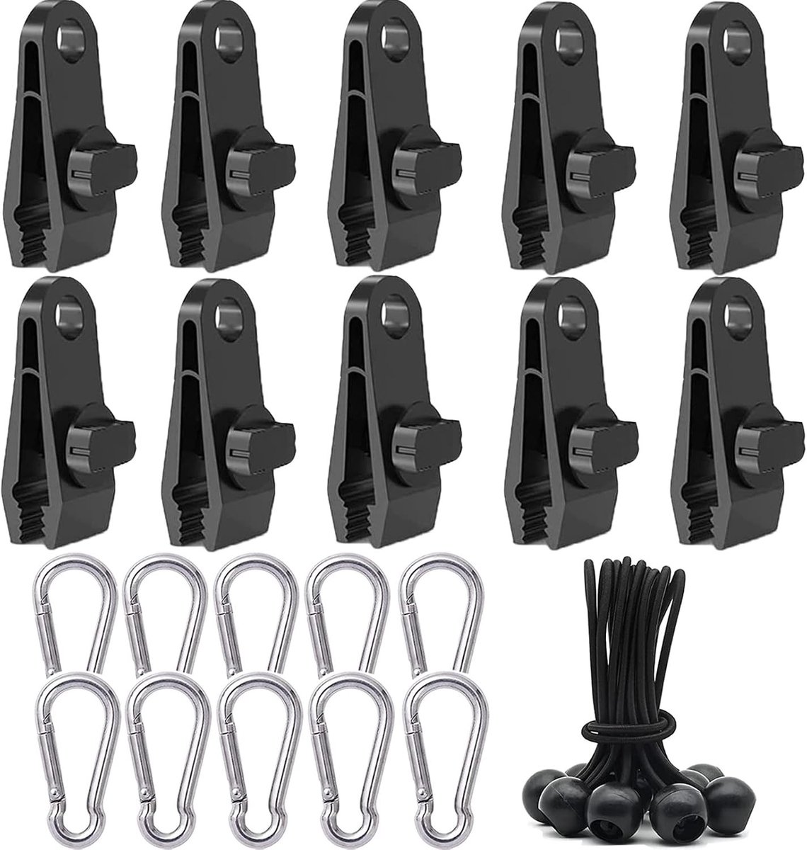 Multi-functionele Tent Klemmen Set met Krokodillenbek, Ideaal voor Kamperen, Bevestigen van Tenten en Accessoires met Touw en 3 Karabiners