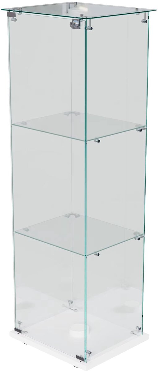 Vitrinekast Wit - met 3 Lagen, LED Verlichting, Slot, Glas - voor Woonkamer