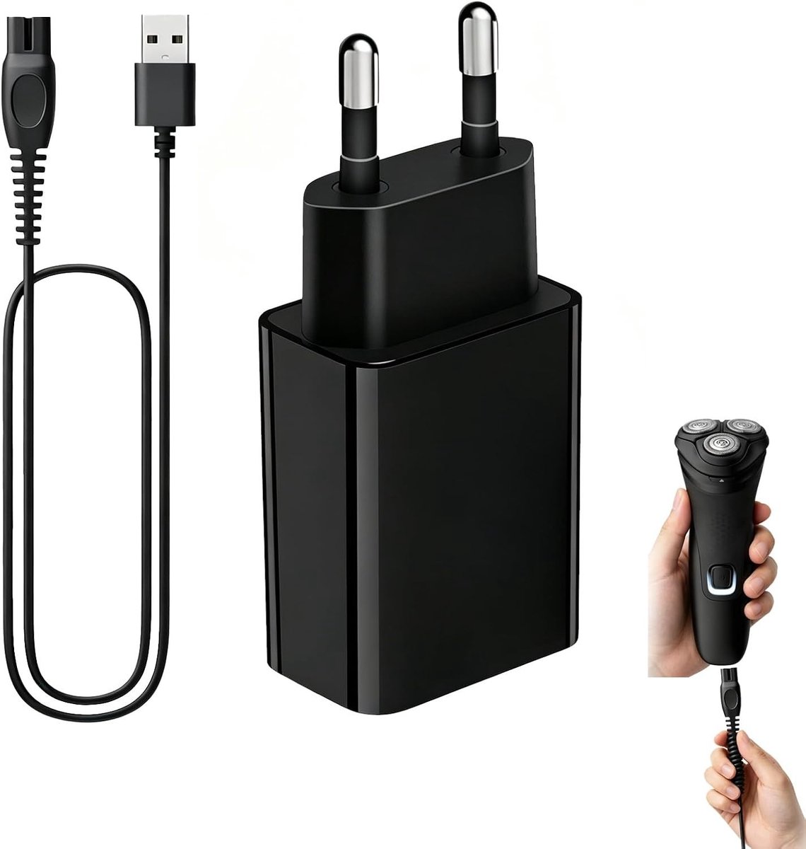 SnelShoppen - 5V Oplader voor Scheerapparaat en Tondeuse, 1m Netadapter voor Philips 3000X/5000X/8000/i9000 Series, Hoge Compatibiliteit voor OneBlade