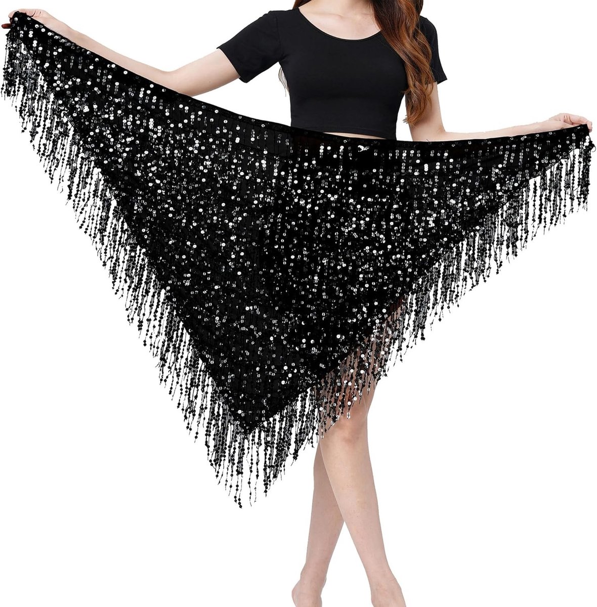 Hip Scarf voor Buikdans en Folkloredans met Pailletten en Franje - Perfect voor Halloween Kostuum