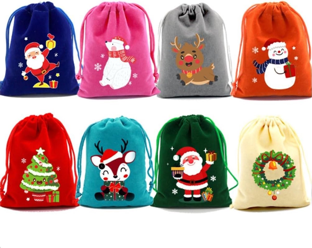 Cadeauzakjes voor Kerstmis - 16 multifunctionele geschenkzakjes voor snoep, feestaccessoires en geschenkverpakking