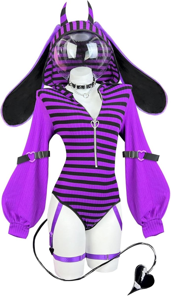 Bunny Outfit Cosplay Sexy Lingerie met Strepen voor Dames - Demon Prison Bunny Bodysuit en Kostuum