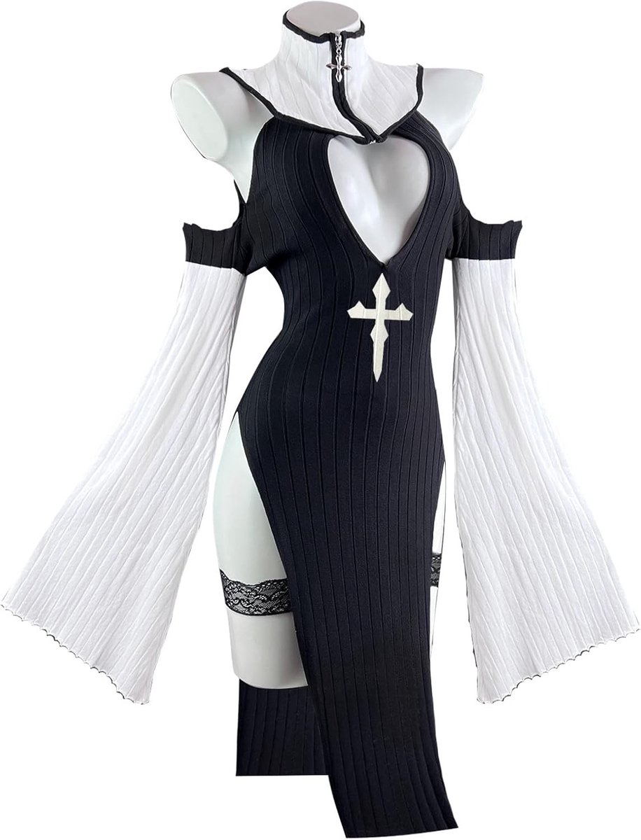 Sexy Nonnekostuum voor Cosplay - 3-delige Set met Cheongsam en Verleidelijke Outfit voor Vrouwen