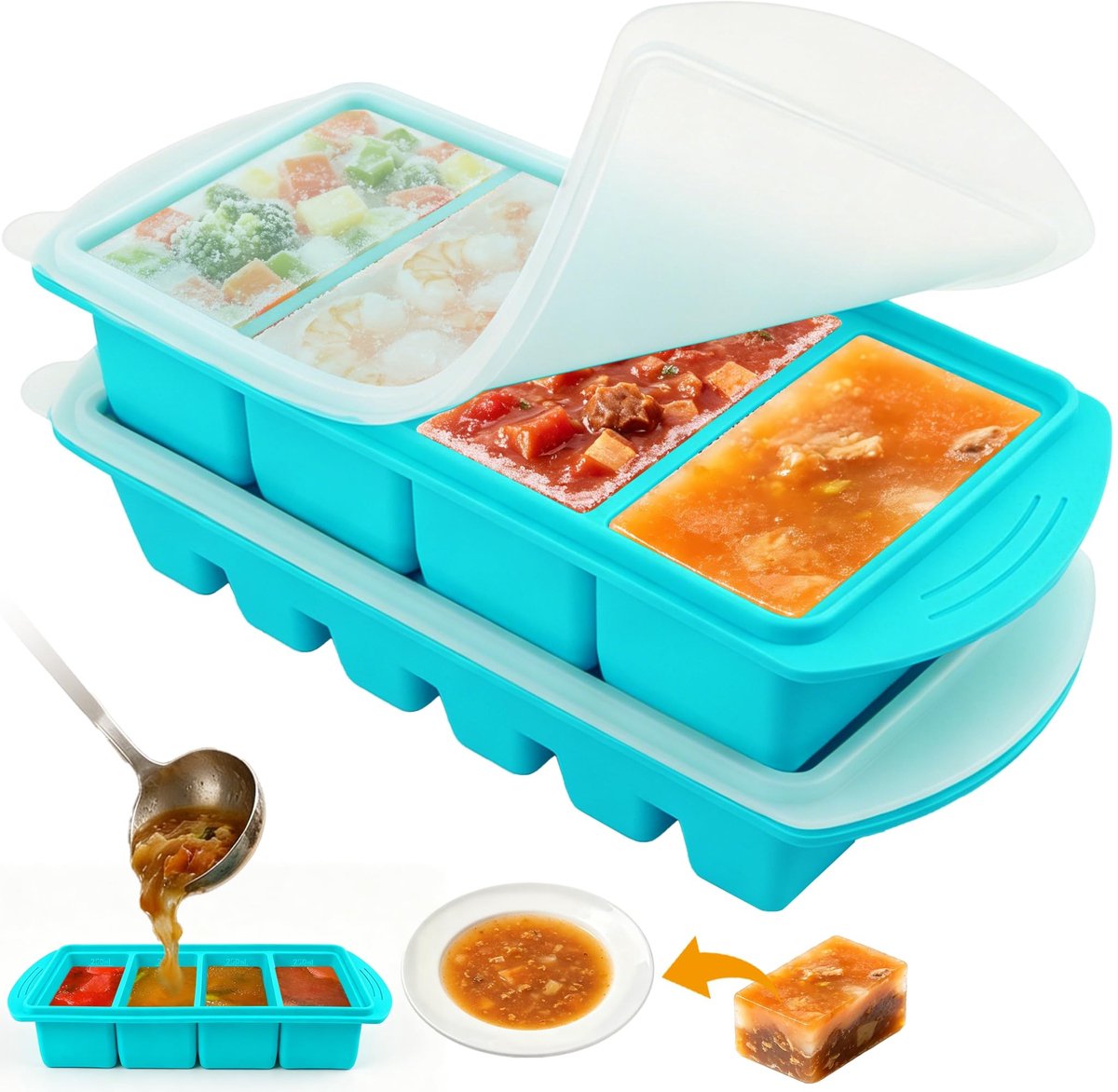 Omgoods - Souper Cubes Siliconen Vriesvormen met Deksel 250 ml + 125 ml