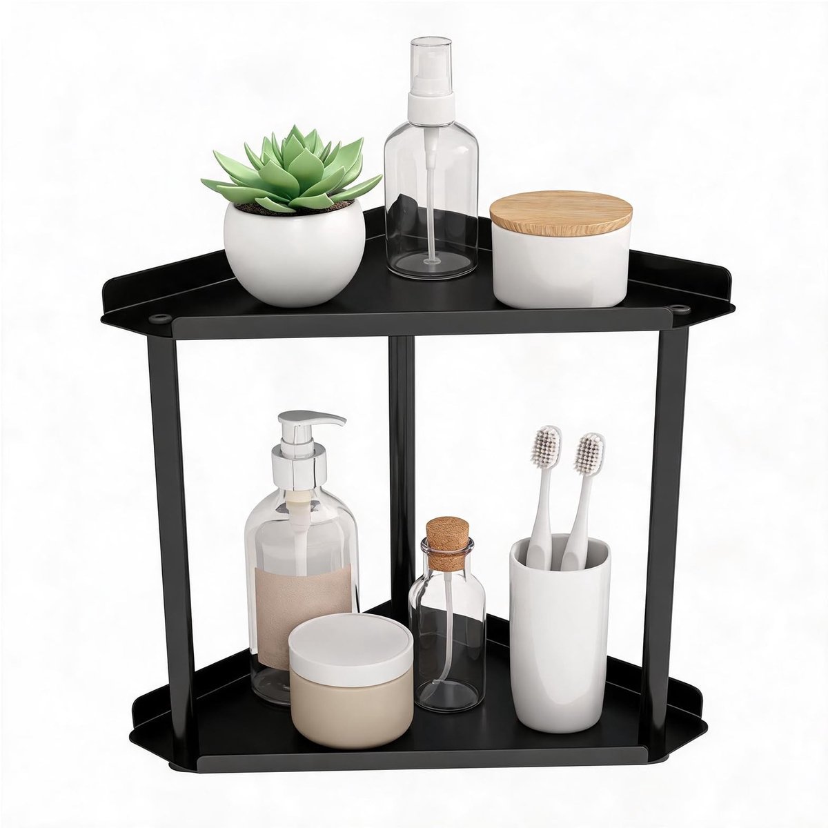 Omgoods - Staand Hoekrek met 2 Etages voor Badkamer of Keuken