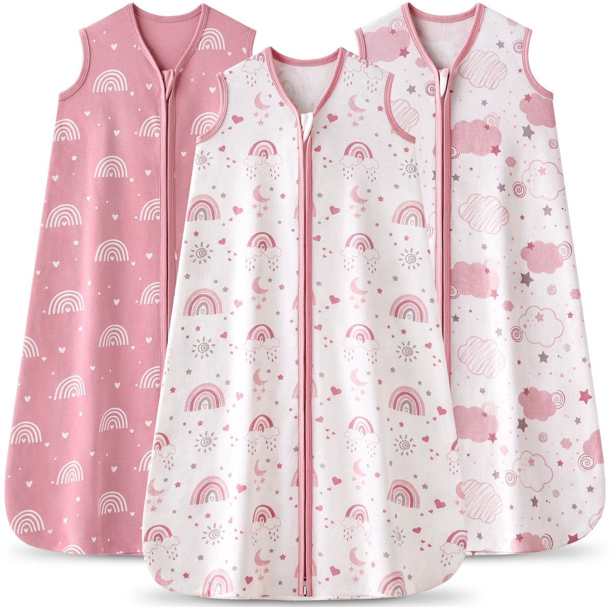 Omgoods - Baby Slaapzak 6-12 Maanden 0.5 Tog - Ademend Katoen 3-Pack Roze Regenboog