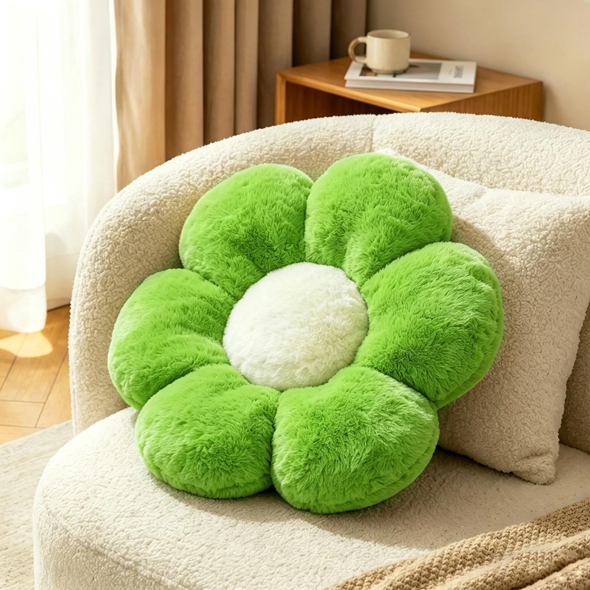 Omgoods - Fluffy Bloem Kussen voor Sofas en Bedden in Groen