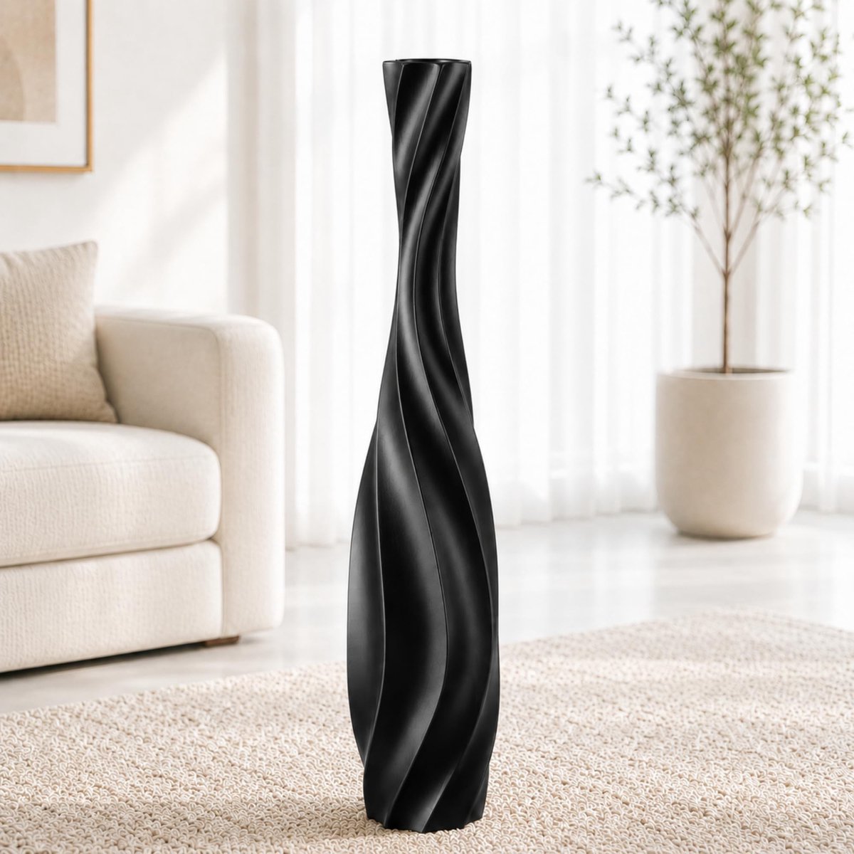 Omgoods - Grote Vloervaas van 65cm in Polyresin voor Pampasgras