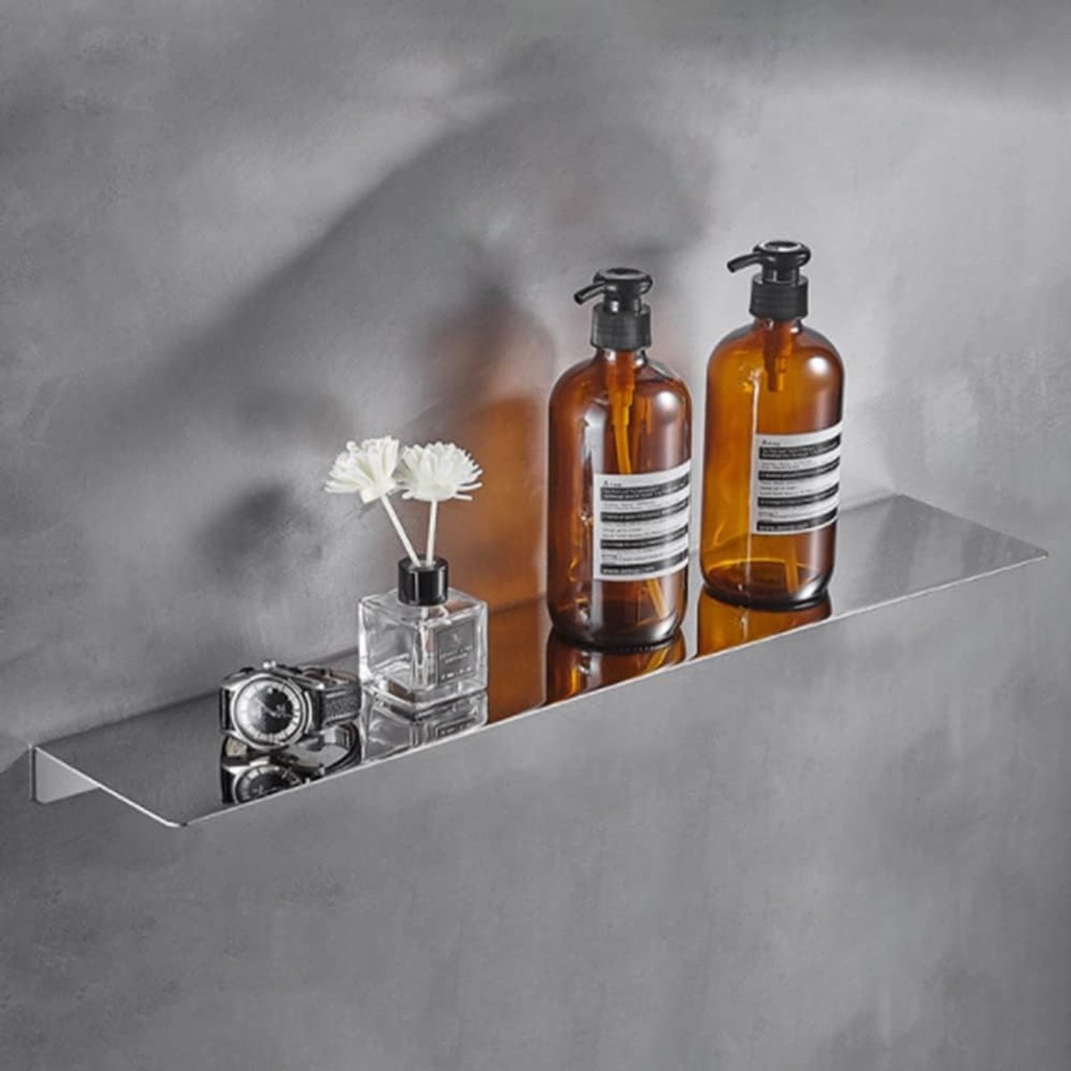 Omgoods - RVS Wandplank voor Badkamer en Keuken met Eenvoudig Ontwerp (Silver Chrome, 40cm)