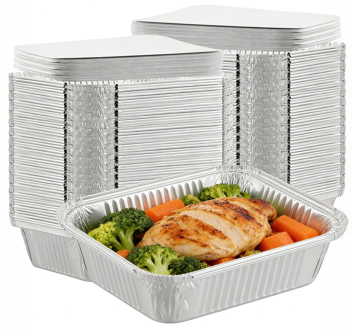 Omgoods - 100 Stuks Aluminium Bakjes met Deksel 650ml voor Voedsel