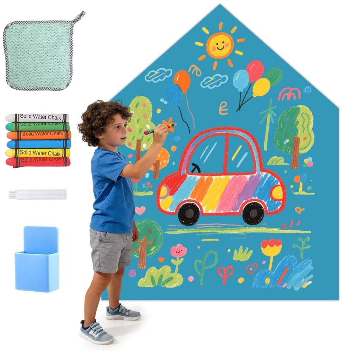 Omgoods - Magnetisch Tekentableau voor Kinderen - Huisvorm met Penselen en Opbergbak