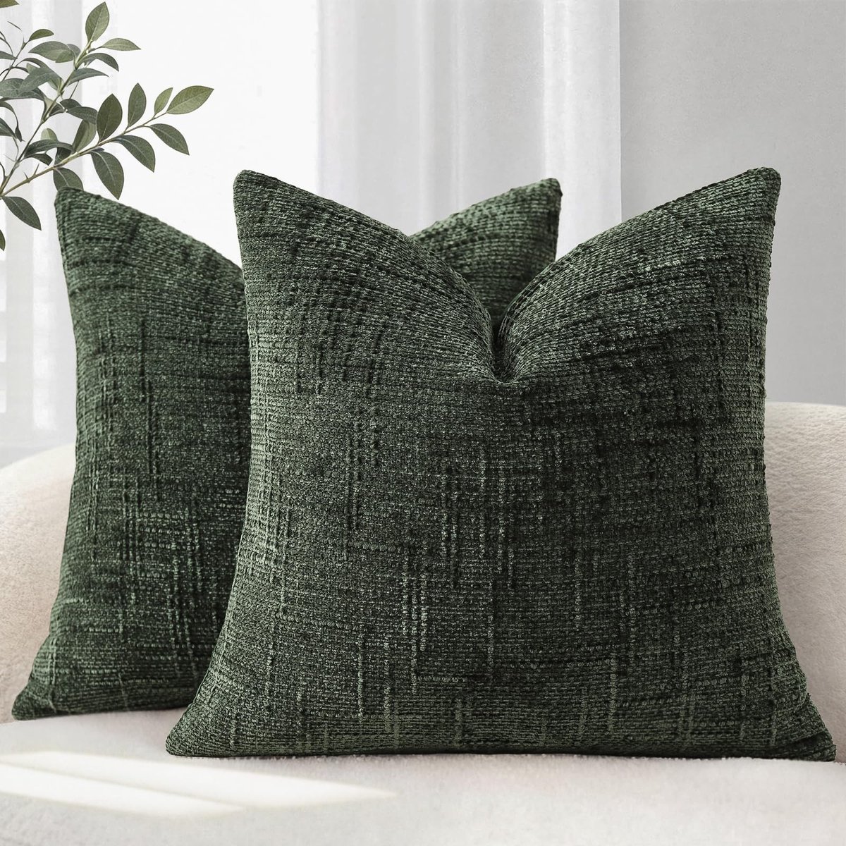 Omgoods - Set van 2 Chenille Kussenhoezen 45x45 cm Donkergroen