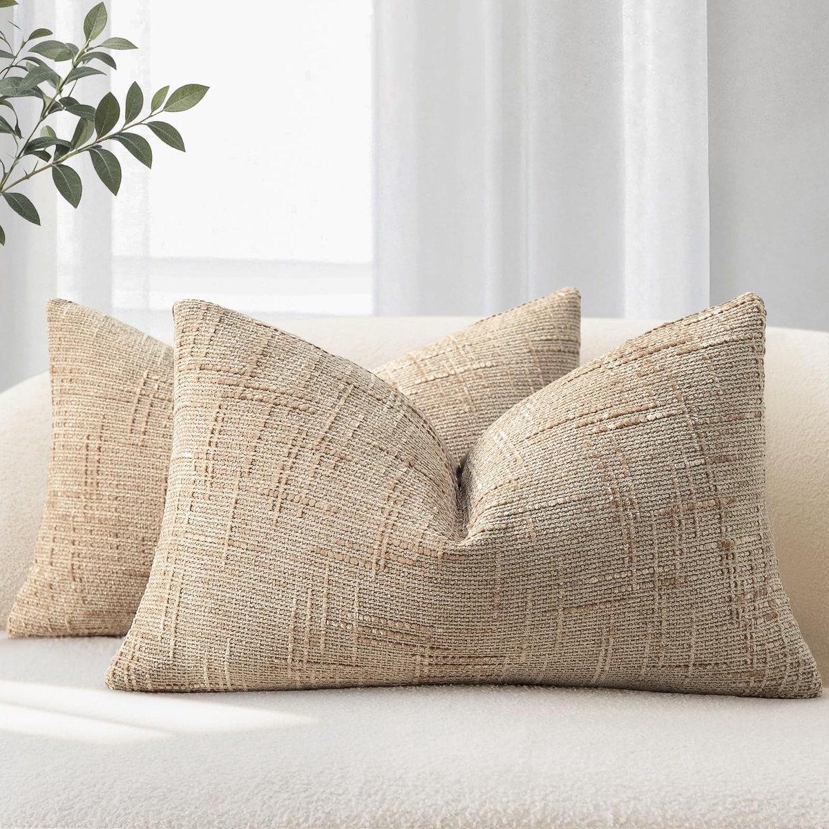 Omgoods - Set van 2 Chenille Kussenhoezen 40x60 cm Khaki
