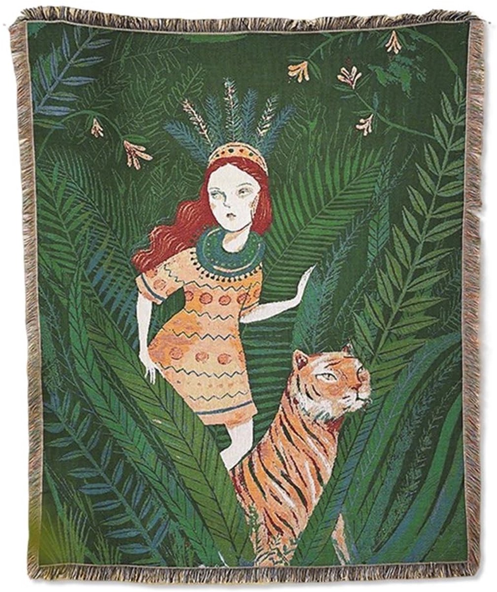 Omgoods - Bohemian Stijl Dubbelzijdig Katoenen Dekentje met Franje, 63 x 130 cm