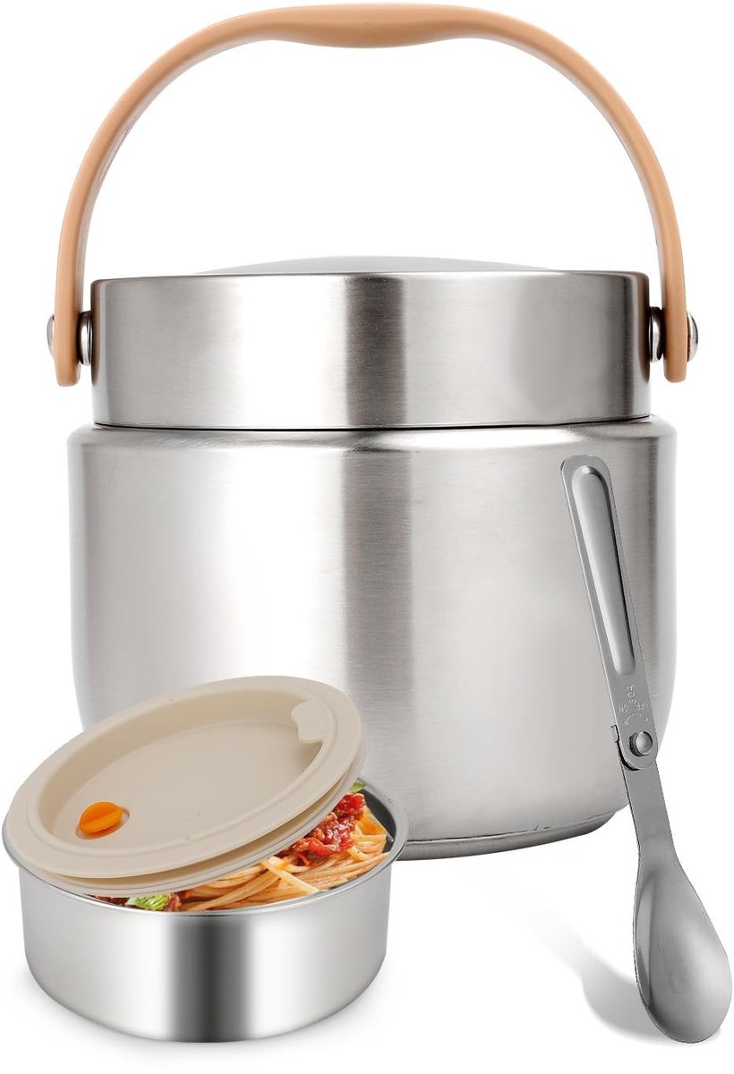 Omgoods - 1200ml Geïsoleerde Roestvrijstalen Lunchbox met Lepel - Zilver