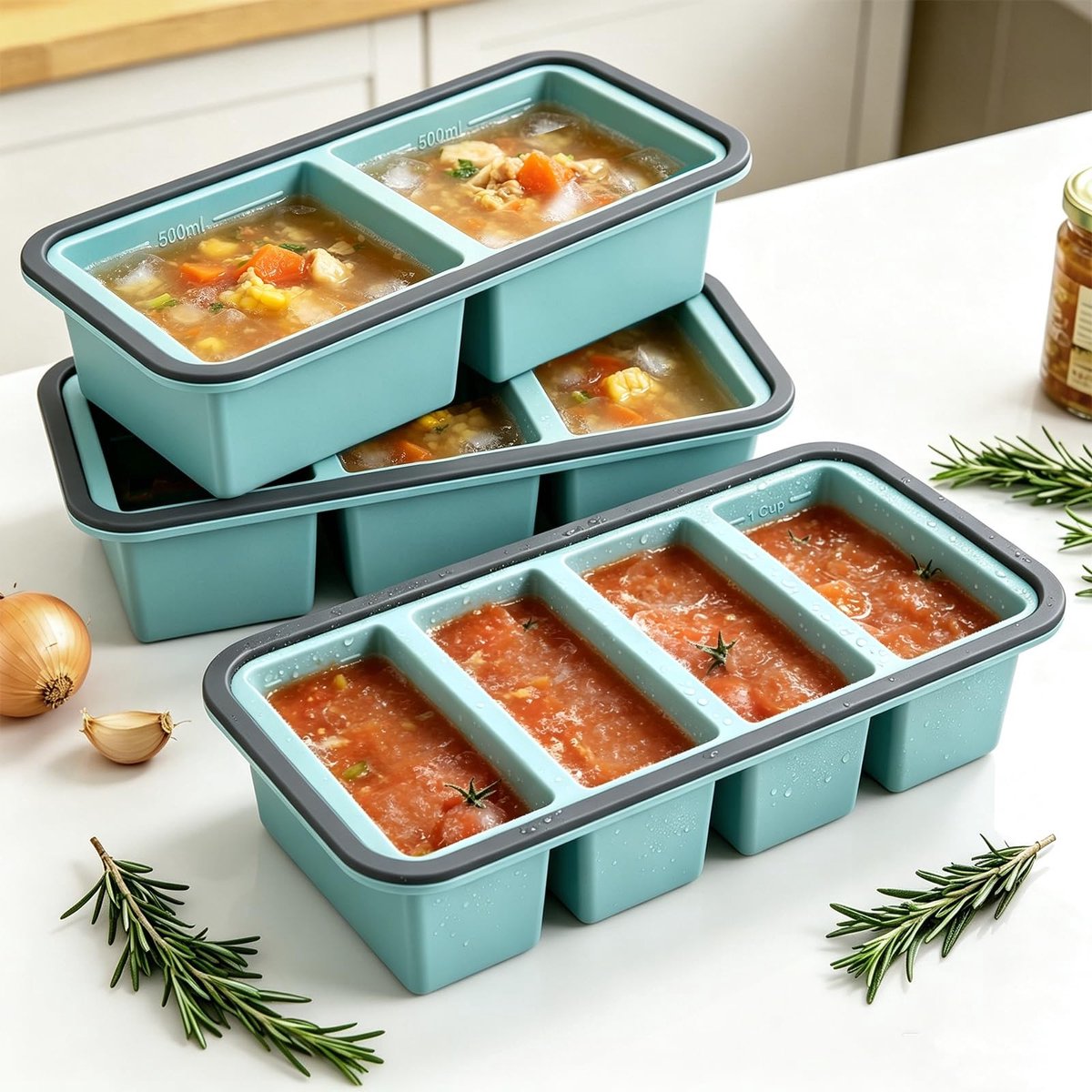 Omgoods - Set van 3 Siliconen Vriescontainers voor Soep en Saus