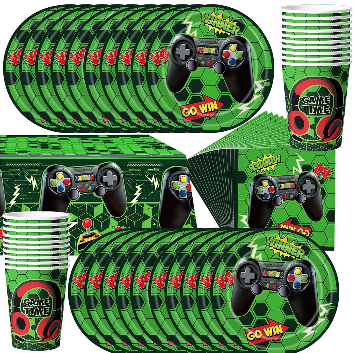 Omgoods - 61-delig Groen Serviesset voor Videogame Verjaardagsfeestje - Thema Decoratie