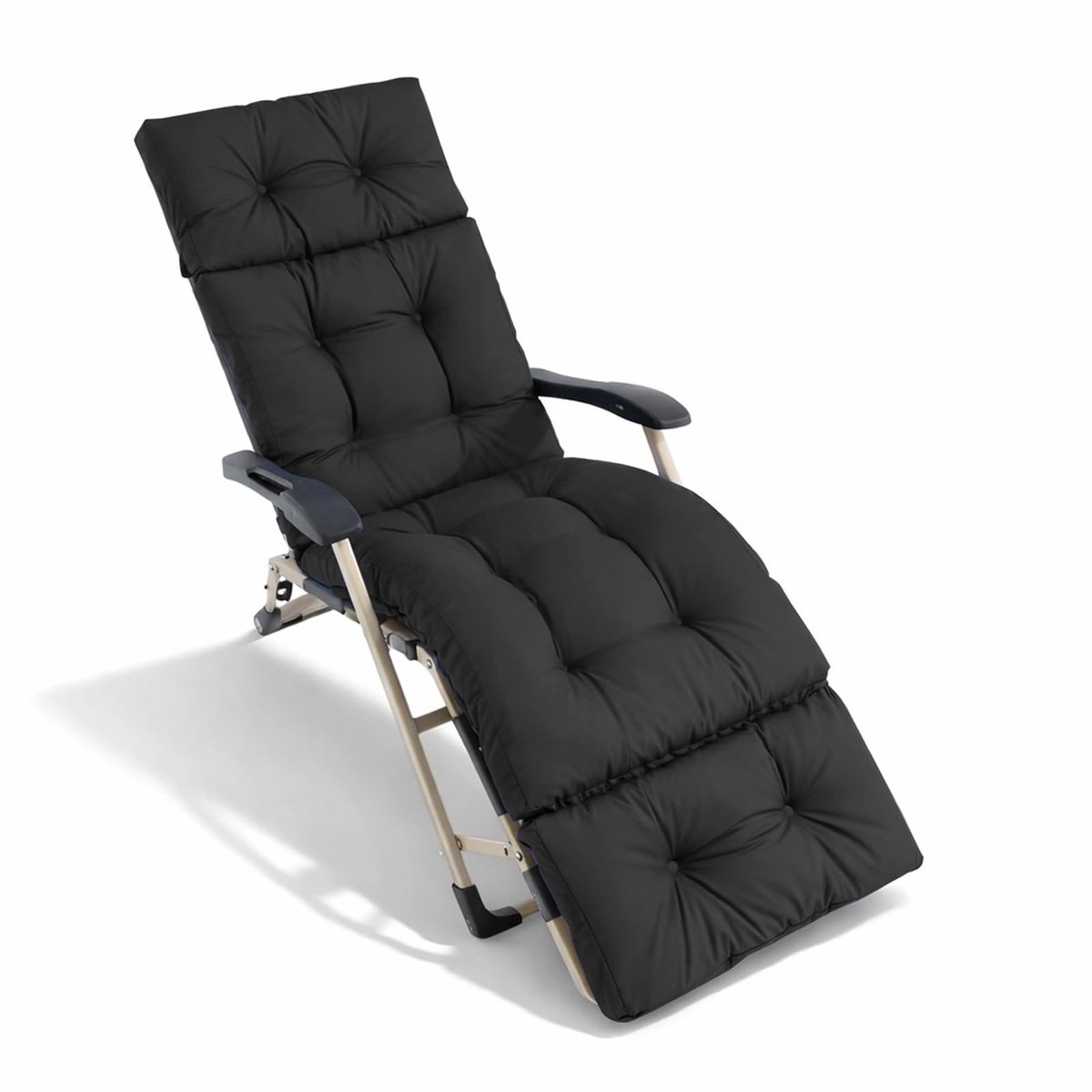 Omgoods - Tuin Lounger Kussen, 190 x 54 cm, Anti-slip Onderkant en Hoofdkap in Grijs-Zwart