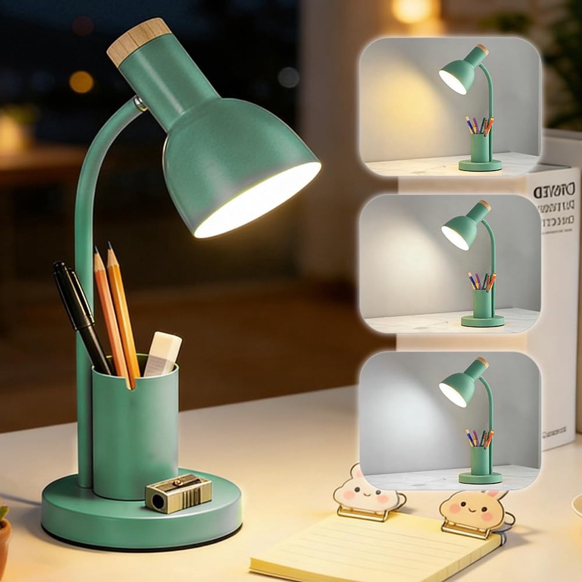 Omgoods - Kinder Bureau Lamp met Penhouder - LED Bureau Lamp met 3 Kleuren